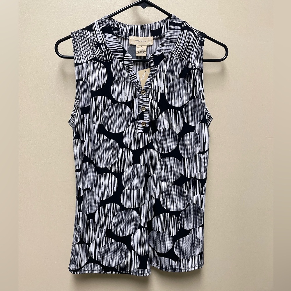 Dana Buchman Navy & White Sleeveless Henley Tank